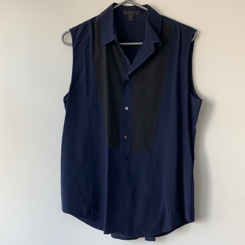 J Crew Sleeveless silk tuxedo blouse